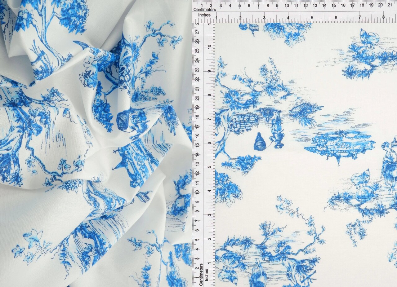 1 Yard Stretch Poplin Toile Print Fabric, 57/58″ Wide Cotton Spandex Blend